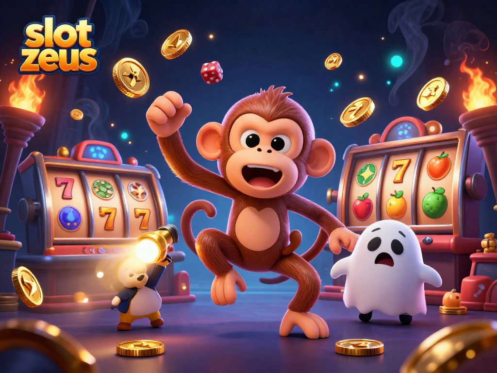 Gaya visual slot zeus dengan simbol slot berputar, koin emas, dan keberuntungan dalam perjudian.