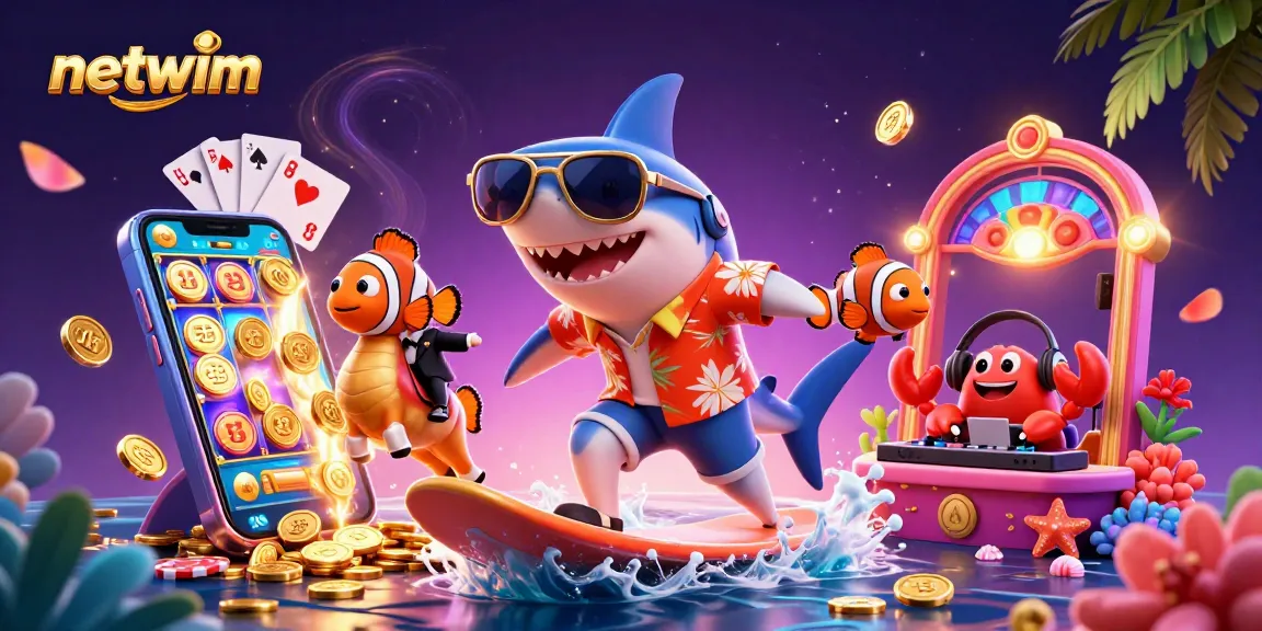 Experience the excitement of netwim with colorful slot games and vibrant casino elements.