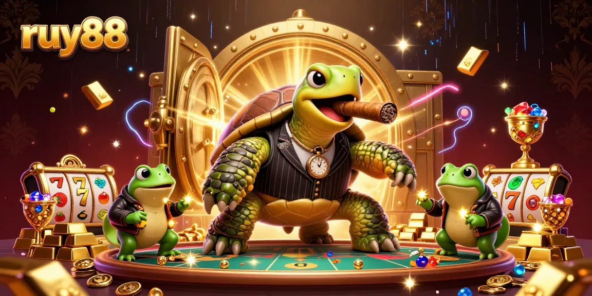 Play ruy88 slots with a vibrant 3D illustration showcasing excitement and luxury in casino gaming.