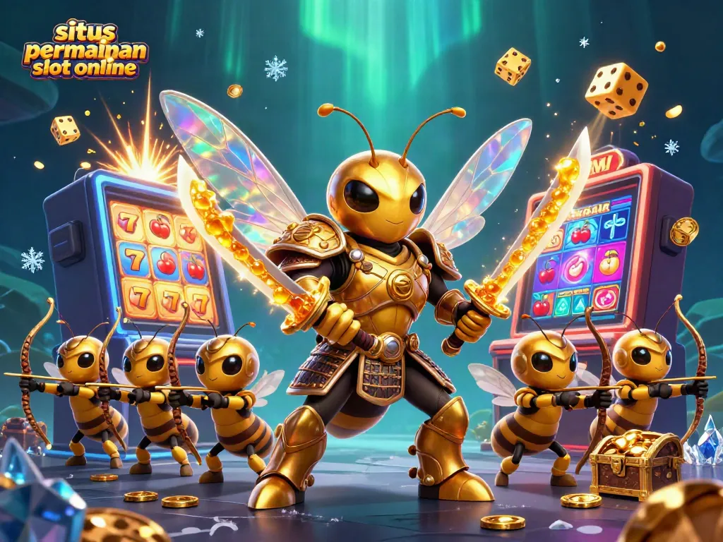 Gambarkan situs permainan slot online dengan mesin slot meledak di tengah cahaya prismatic dan hornet samurai