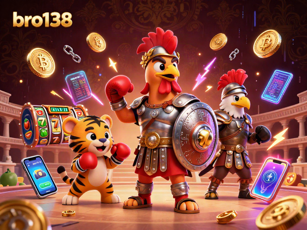 Gali jackpot dengan bro138 sambil bermain slot online di arena petarungan yang megah.