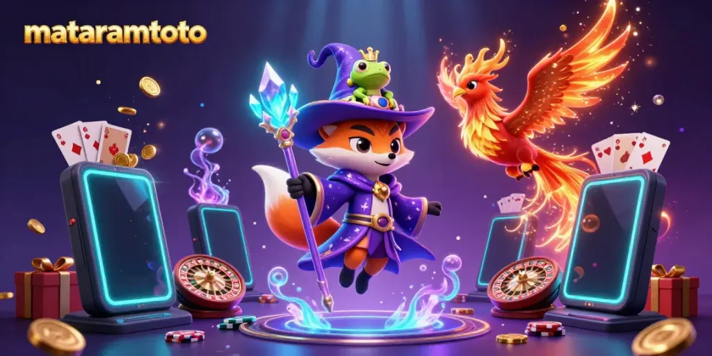 Engage in thrilling gameplay with MATARAMTOTO, featuring vibrant 3D characters and casino elements.