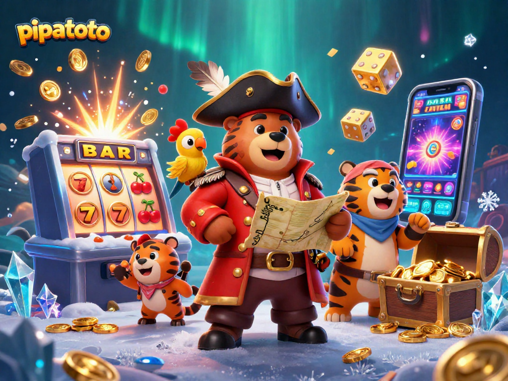 Pipatoto brings excitement with a 3D pirate theme featuring a slot machine and vibrant casino elements.