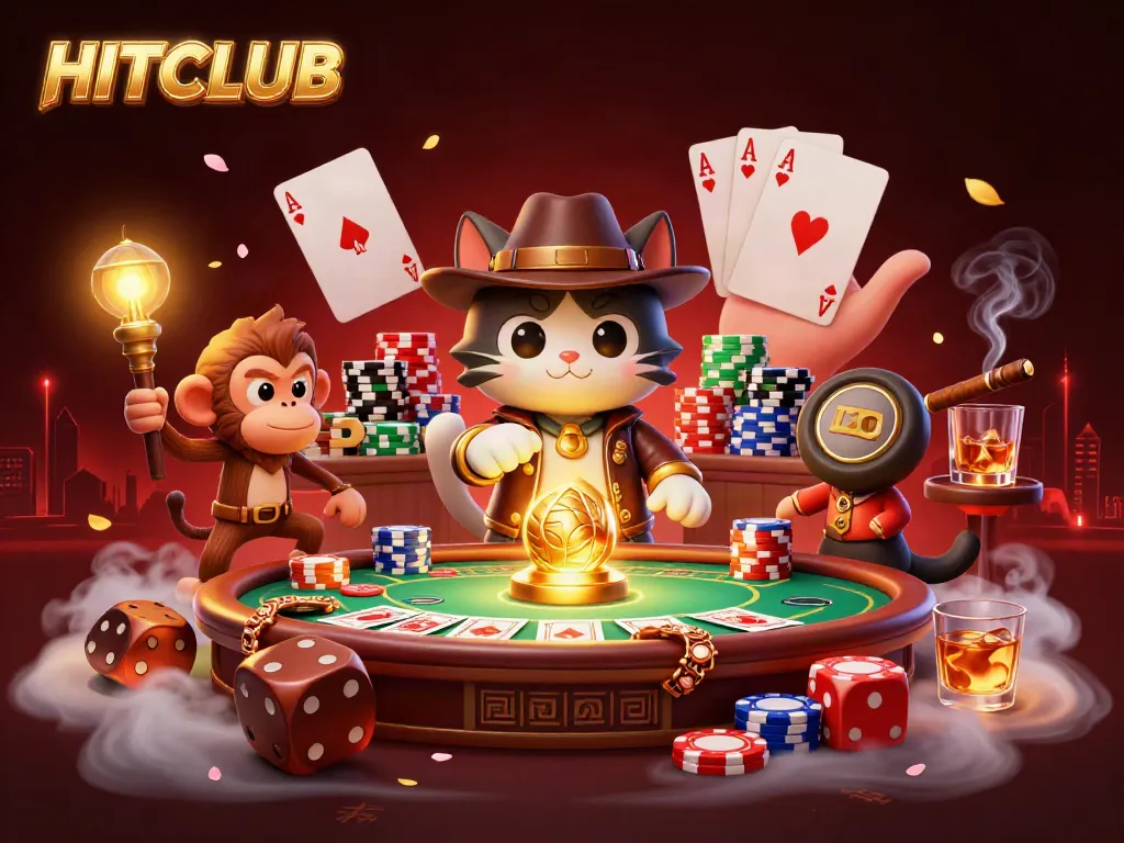 Experience the thrill of HITCLUB with an adventurous cat archaeologist uncovering treasures in a vibrant casino.