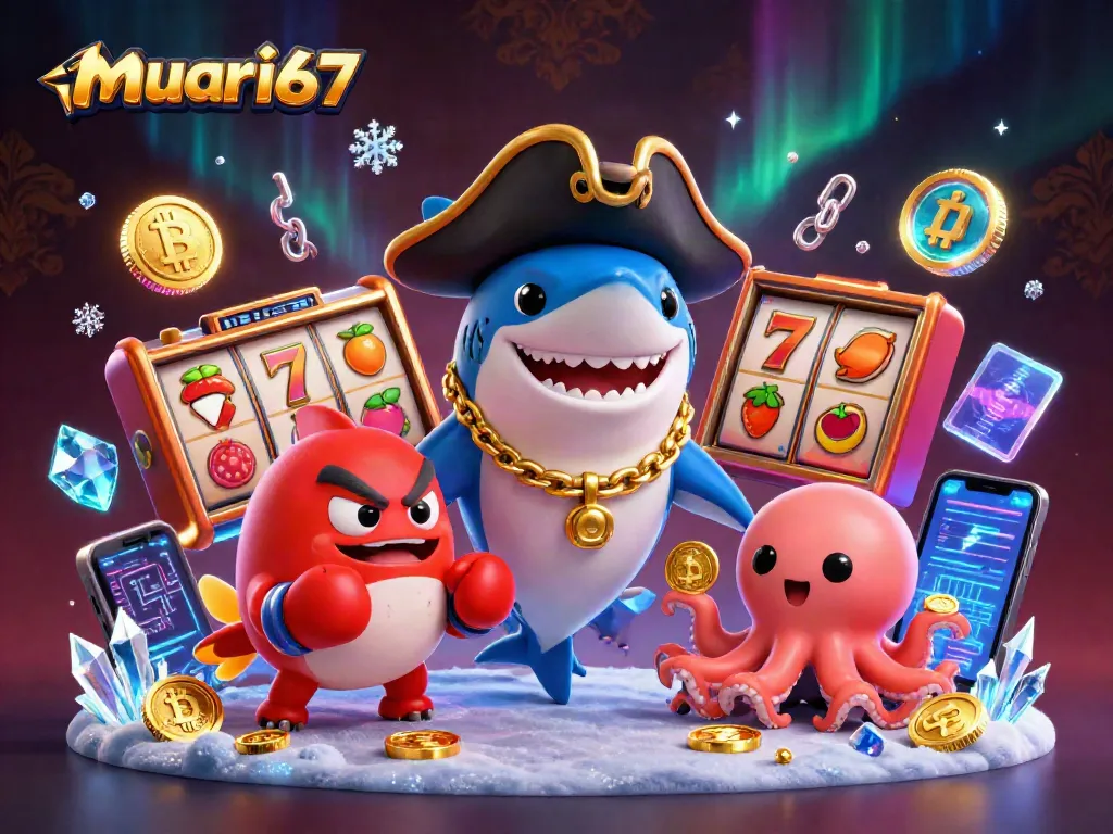 Spin the reels with murai67's playful pirate shark and a boxing pufferfish in this vibrant casino scene.