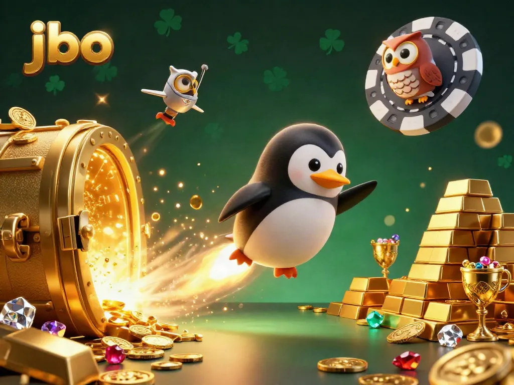 Engage in thrilling gameplay with JBO as the golden penguin rockets to a vibrant casino adventure.