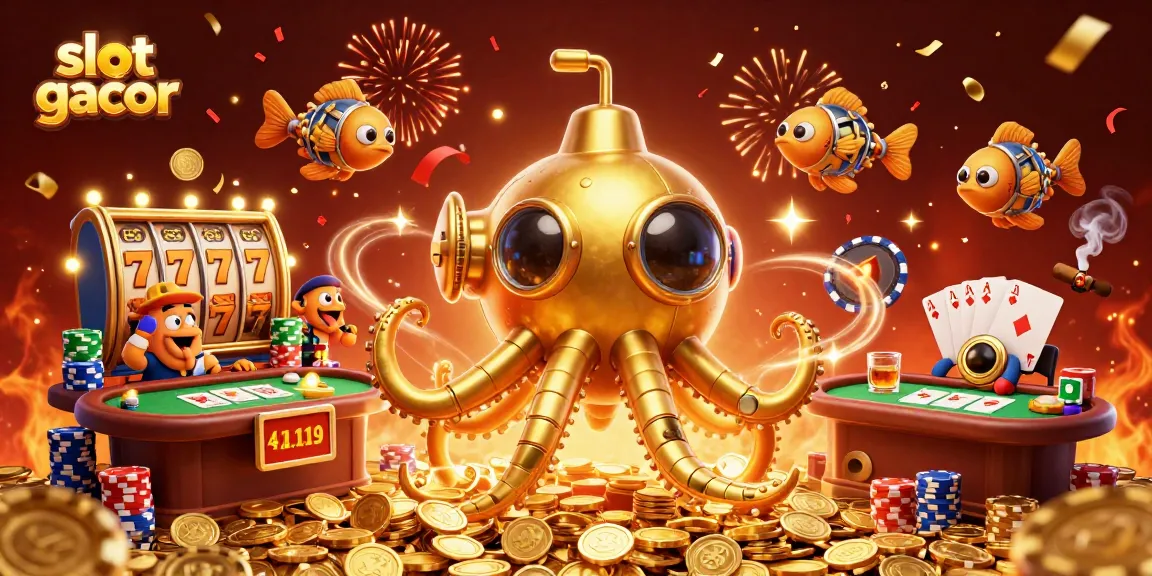 Experience winning excitement with slot gacor in a vibrant 3D casino scene featuring gold coins and poker elements.