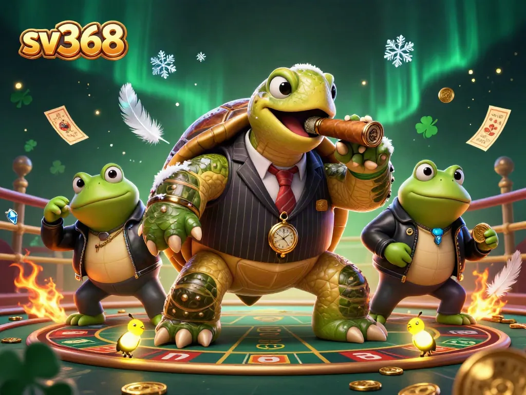 Join sv368 for thrilling cockfighting action, surrounded by dynamic lighting and festive casino elements.