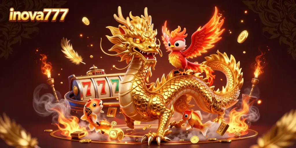Experience thrilling gameplay with inova777, featuring a golden dragon and decorative casino elements.