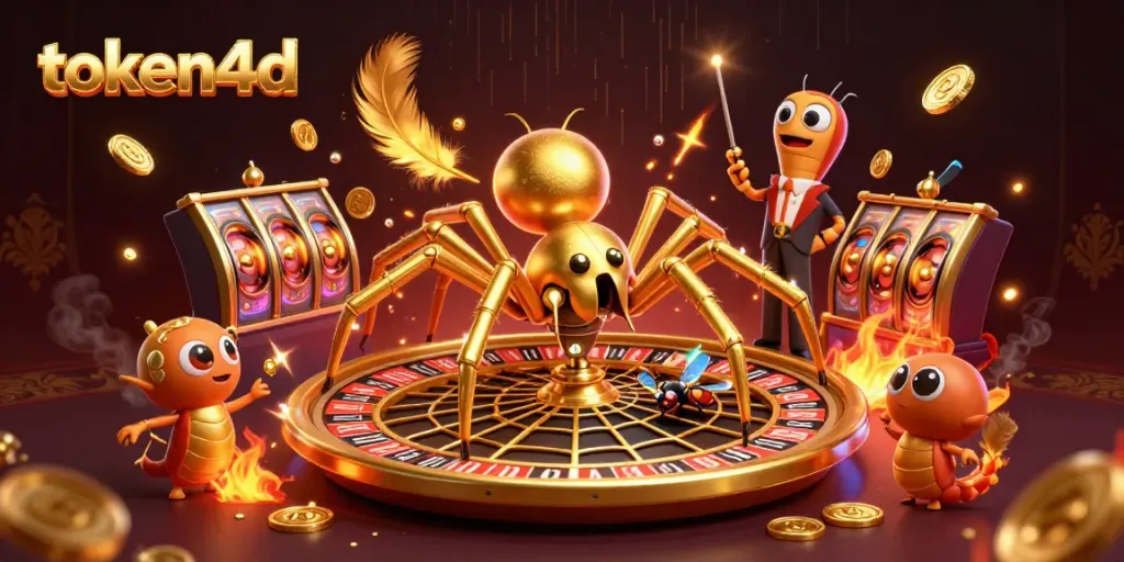 Token4d menghadirkan kegembiraan taruhan dengan laba-laba emas dan uang koin bersinar.