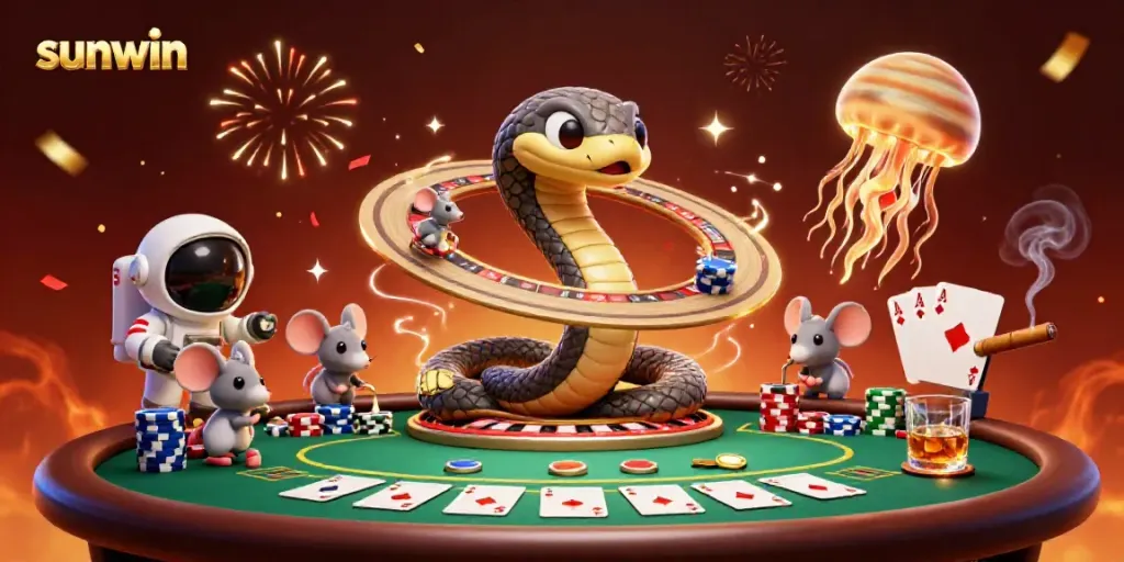 Experience thrilling bets at sunwin as tiny astronaut mice gamely wager on Saturn's rings amidst a cosmic casino setting.