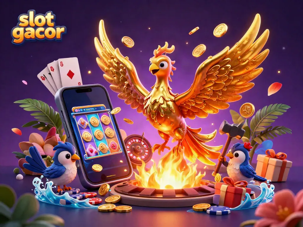 Experience the thrill of slot gacor with a dynamic phoenix scene and vibrant casino elements.