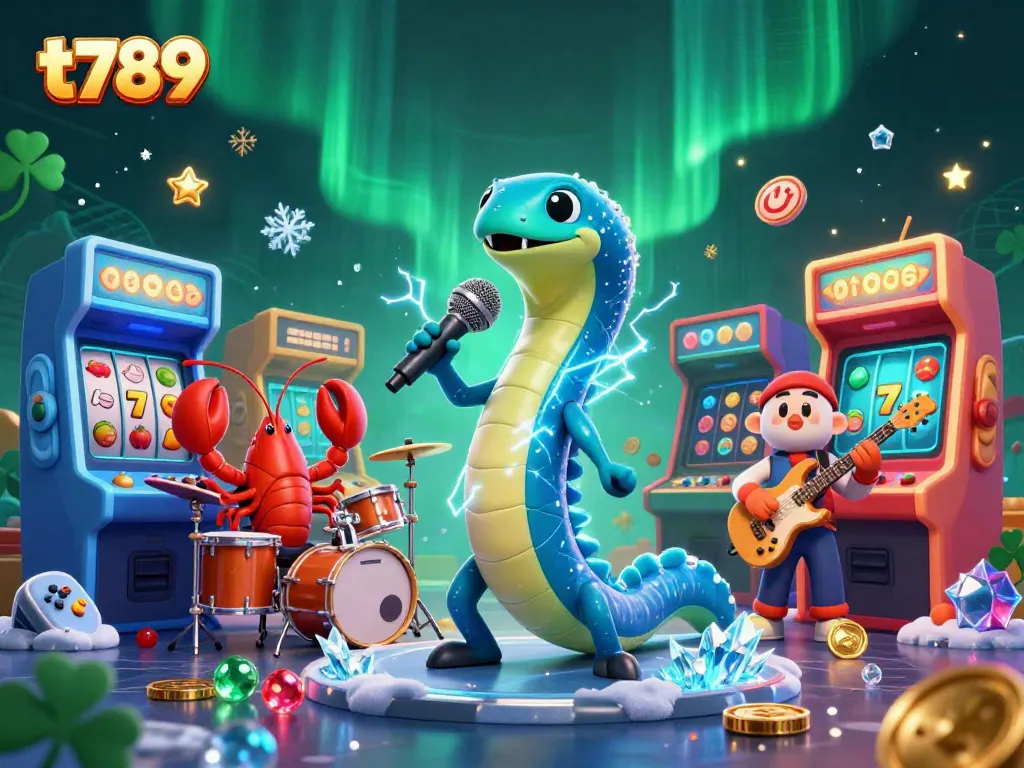 Experience thrilling gaming with t789's vibrant underwater casino scene featuring an electric eel DJ and a lively band.