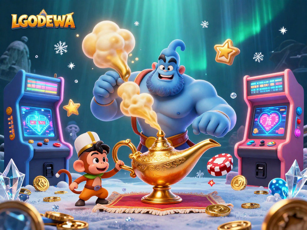 Experience the excitement of LGODEWA with vibrant casino elements and animated characters.