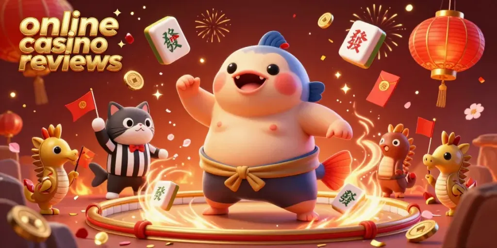 Experience exciting online casino reviews through vibrant 3D visuals of a fugu in an underwater arena.