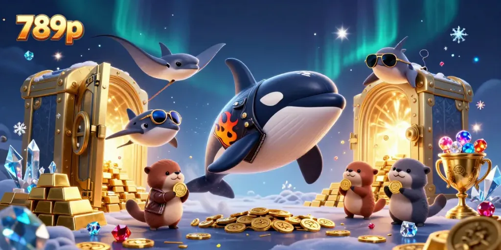 Experience the excitement of winning big at 789p with this vibrant 3D casino illustration featuring playful sea creatures.