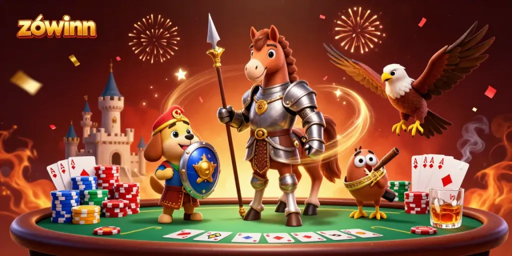 Experience thrilling gameplay at zowinn with a 3D cartoon knight and lively poker elements.