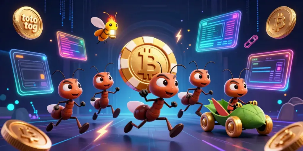 Experience the thrill of gambling with toto tog—a cartoon heist of ants carrying a giant poker chip.