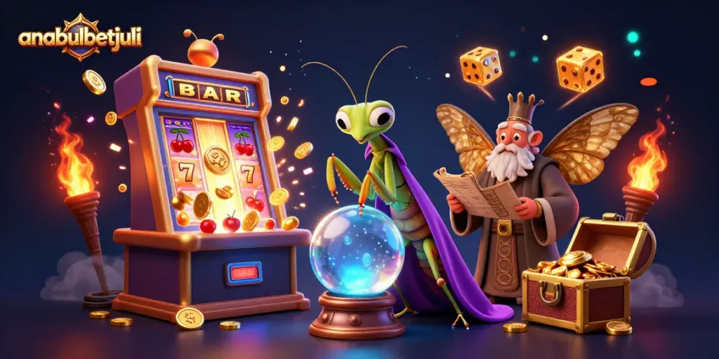 anabulbetjuli menghadirkan permainan slot berkualitas tinggi dengan mesin slot diliputi koin dan cahaya.