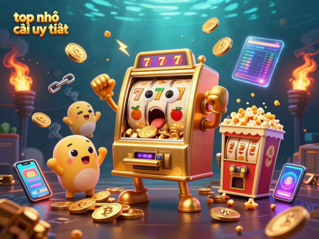 Spin and win collecting coins with top nhà cái uy tín slot machine celebrating a jackpot