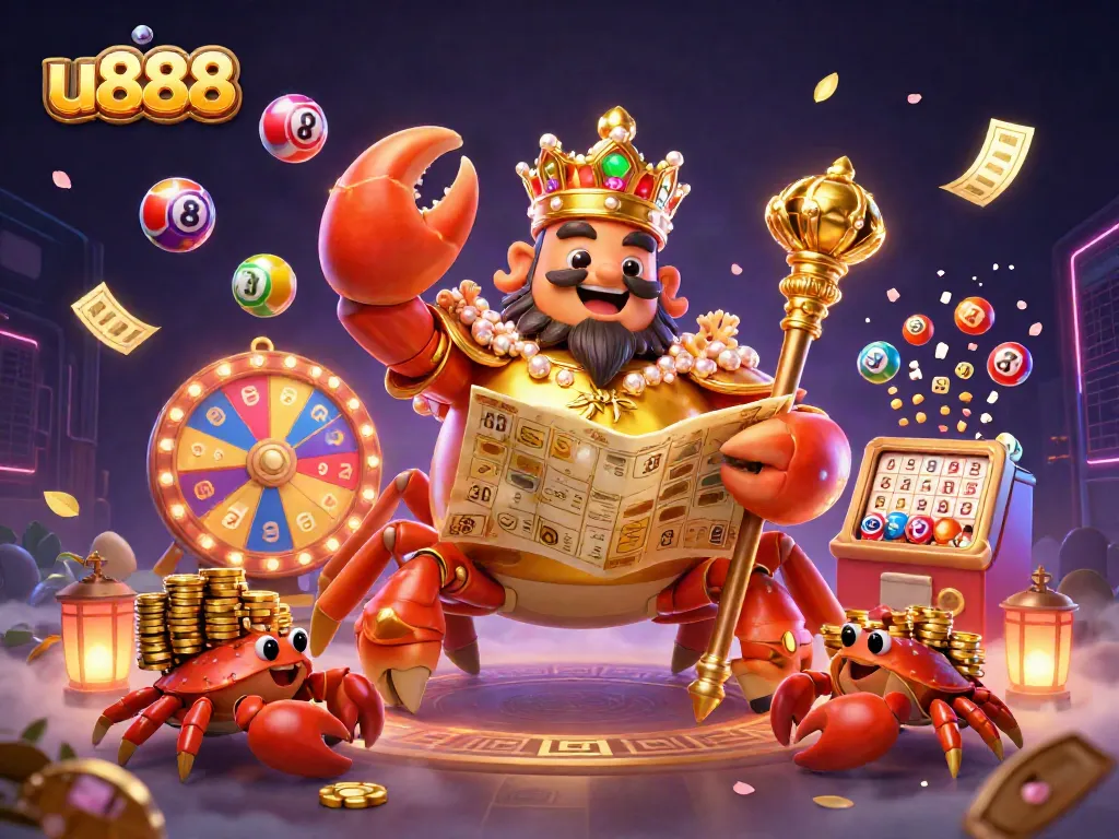 Engage in thrilling games with u888 where vibrant lottery elements and a golden crab emperor captivate players.