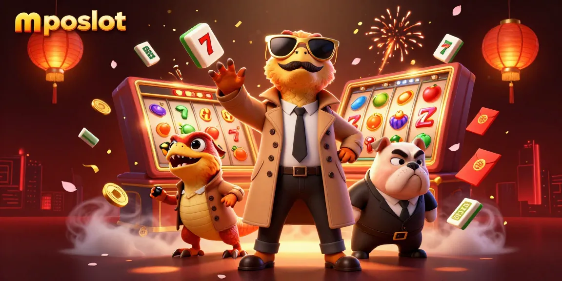 Menggenggam keberuntungan dengan mposlot, tiga raptor dengan jas trench berusaha masuk ke lounge VIP kasino yang dipenuhi simbol slot