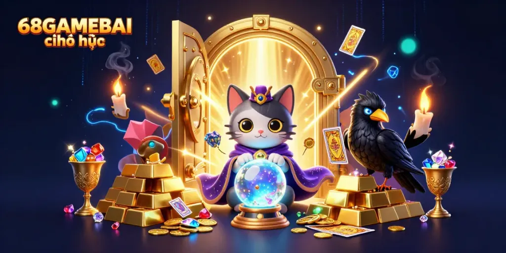 Engage with the mystical charm of 68GAMEBAI chính thức through our vibrant 3D casino illustration.