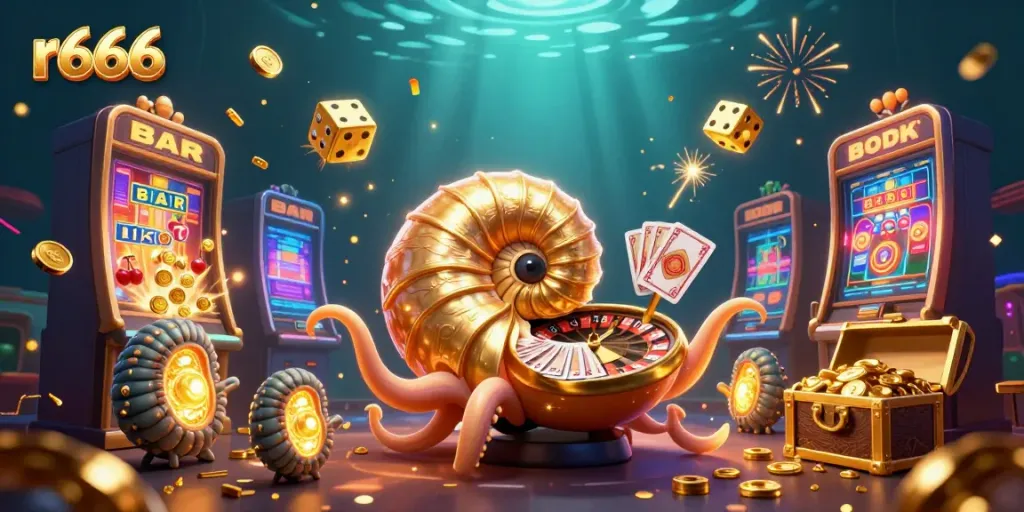 Engage in thrilling gameplay at R666, featuring vibrant casino elements and stunning visual effects.