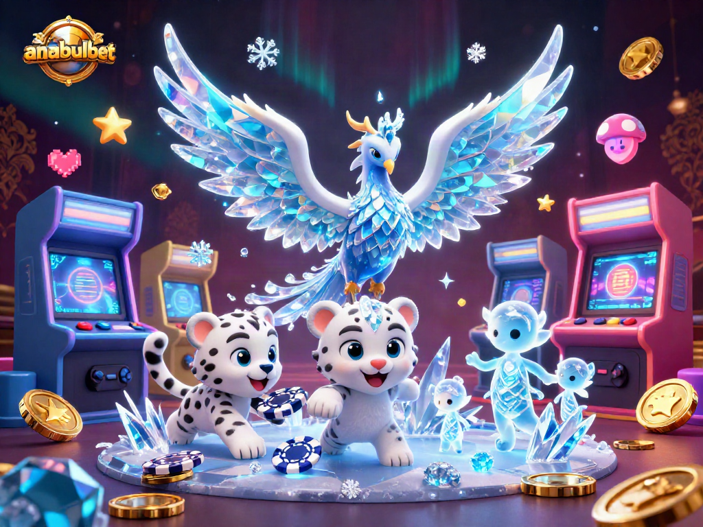 Anabulbet menghadirkan ilustrasi kartun 3D dengan karakter menarik dan elemen kasino yang cerah.