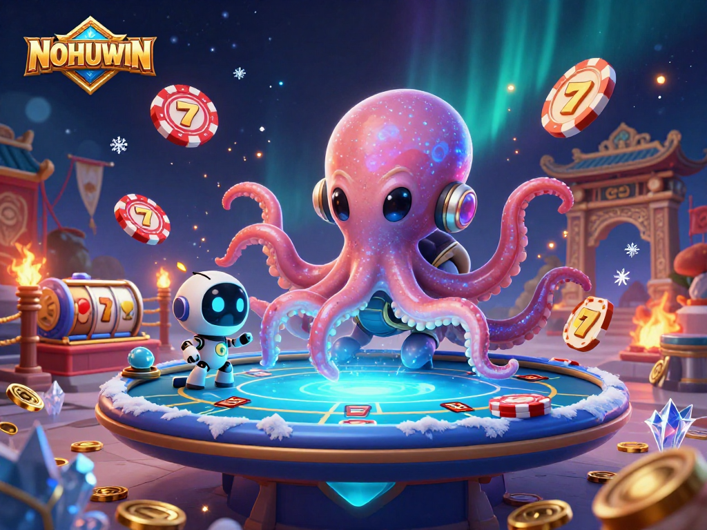 Experience the exciting world of NOHUWIN with vibrant alien-themed casino action featuring dynamic poker gameplay.