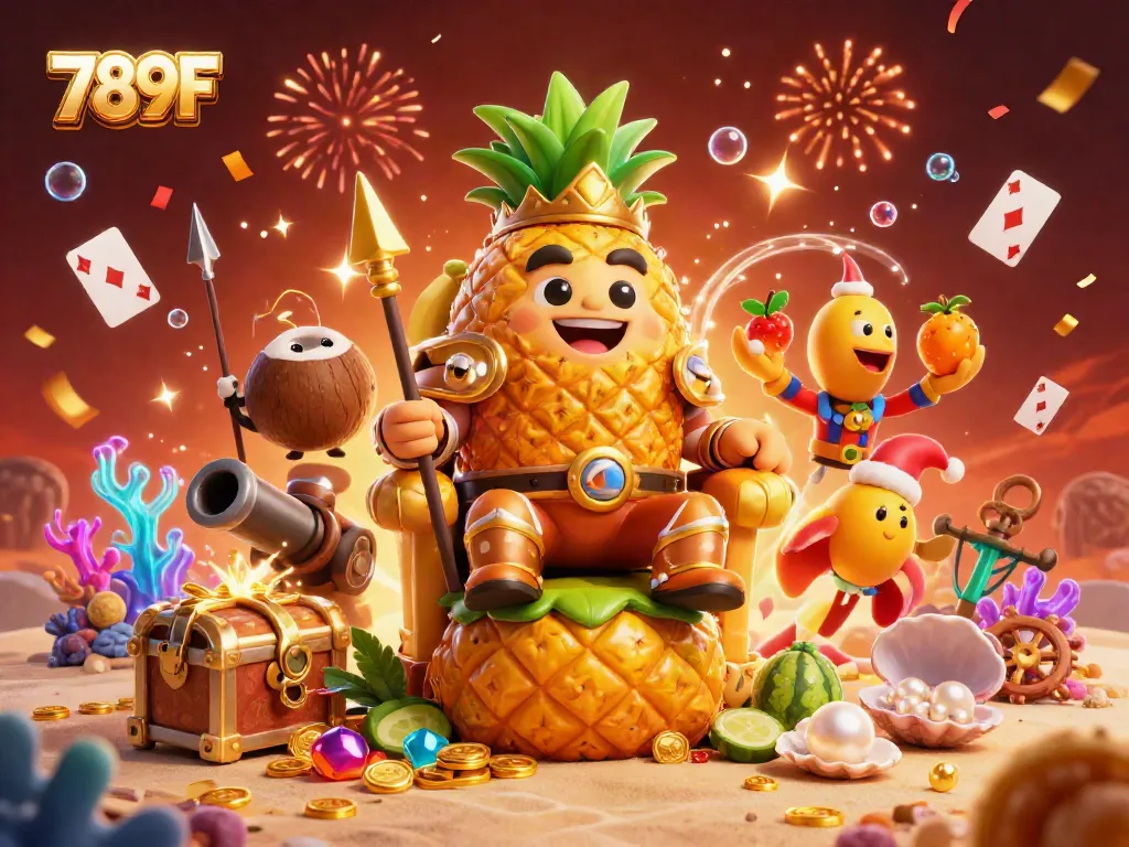 Exciting gameplay with 789F at a beach casino featuring a pineapple king and treasure.
