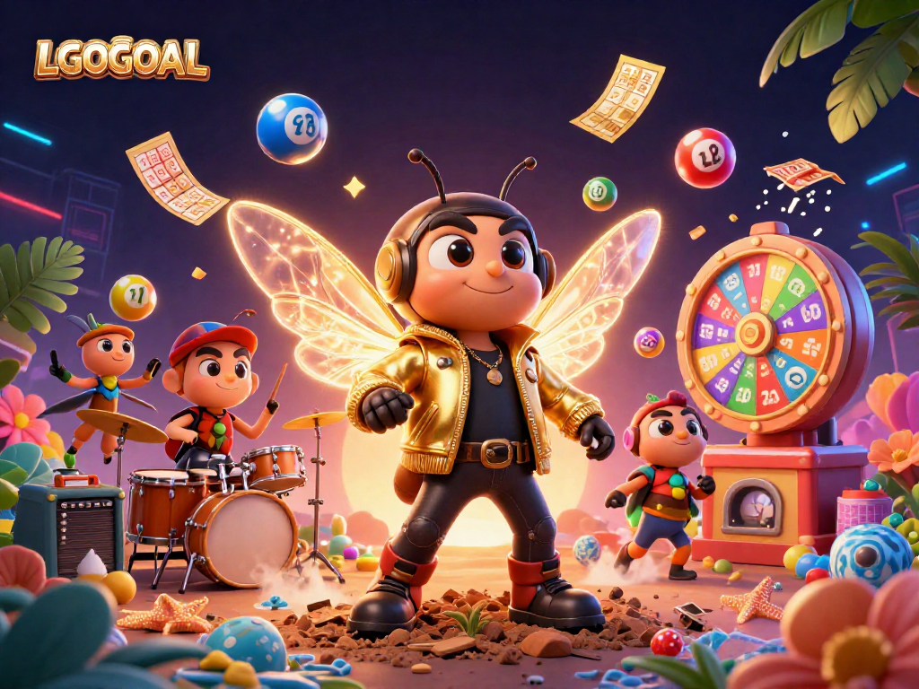 Engage with LGOGOAL's vibrant lottery scene featuring dynamic characters and colorful elements.