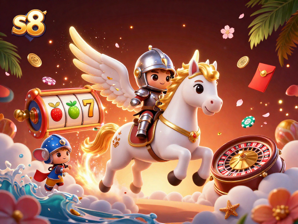 Engage with thrilling s8 casino games depicted in a vibrant illustrative scene filled with dynamic characters.