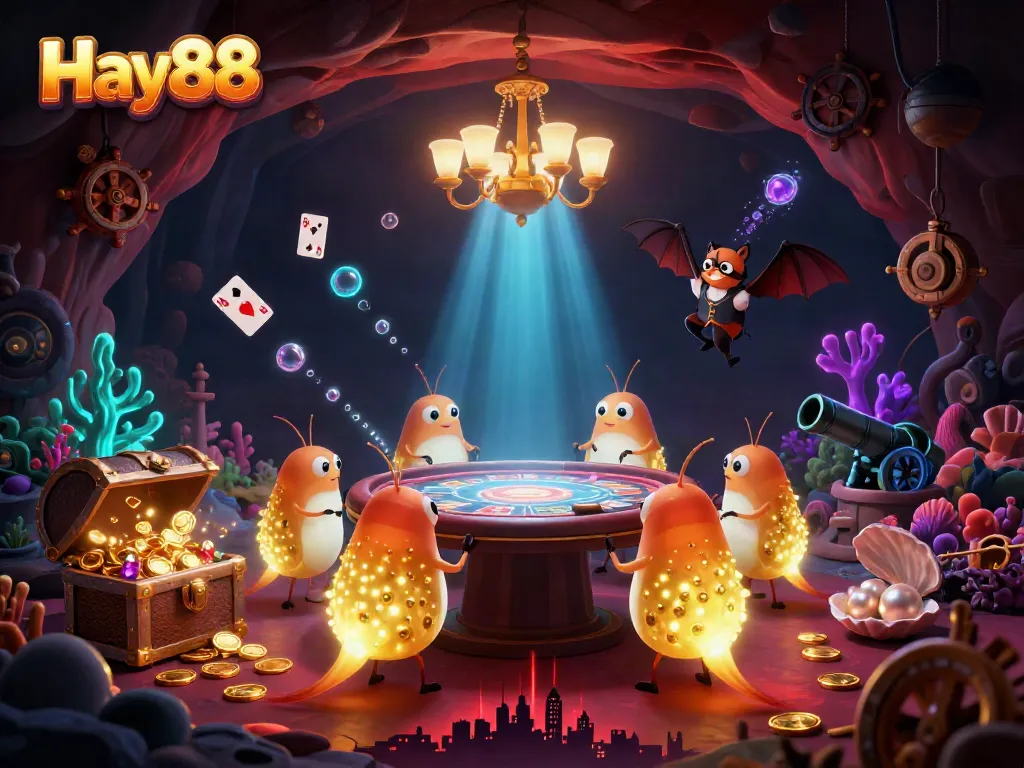 Experience the vibrant gaming atmosphere of Hay88 with glowworms lighting up a cave casino.