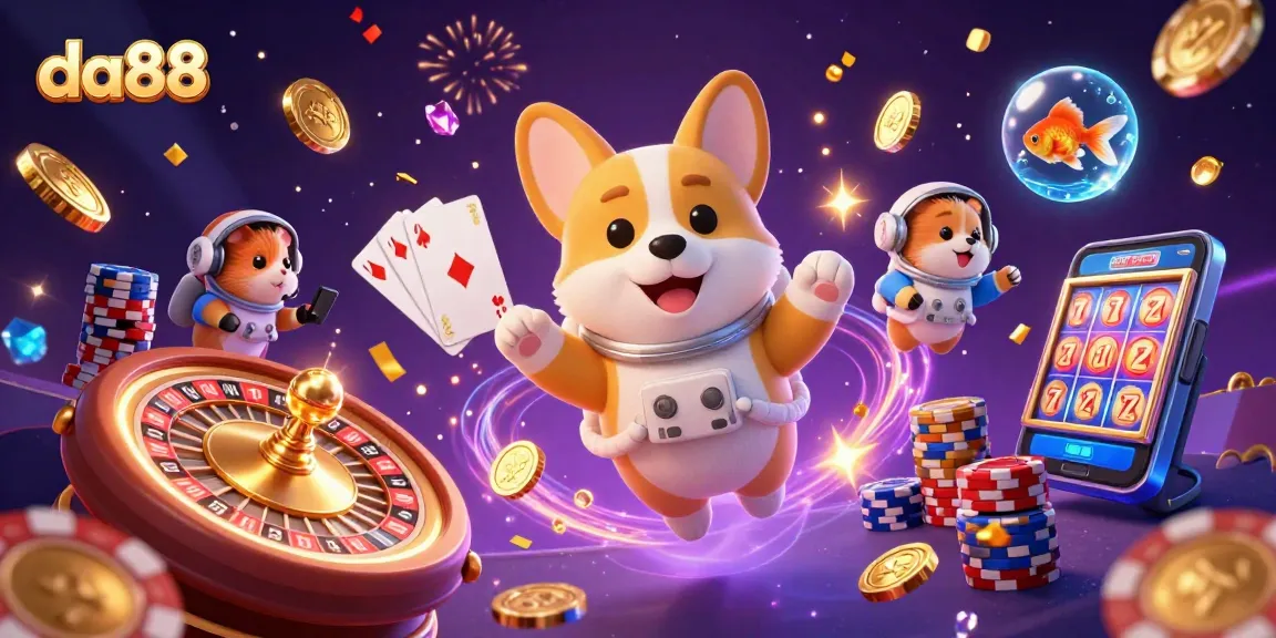 Join the excitement at da88 casino with vibrant illustrations of a space-themed gaming experience.