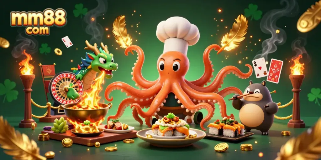 Engage in thrilling gameplay at mm88 com with a vibrant 3D scene featuring dynamic casino elements.