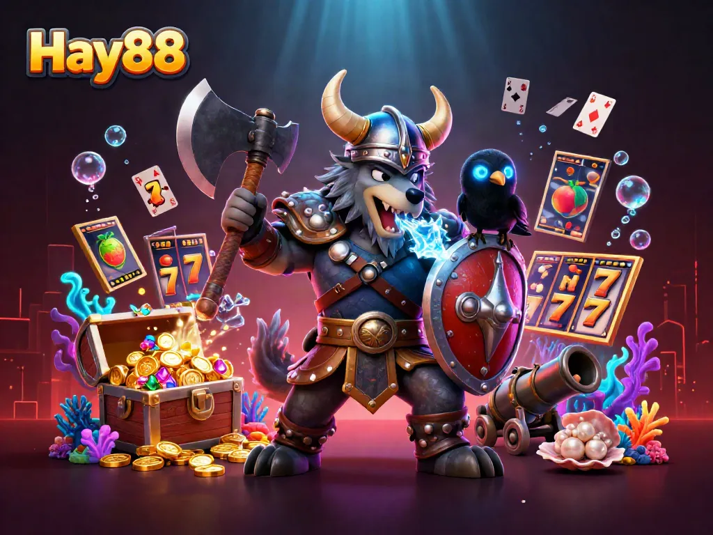 Experience thrilling gameplay at Hay88 with a Viking warrior, fierce dragon, and treasure themes.