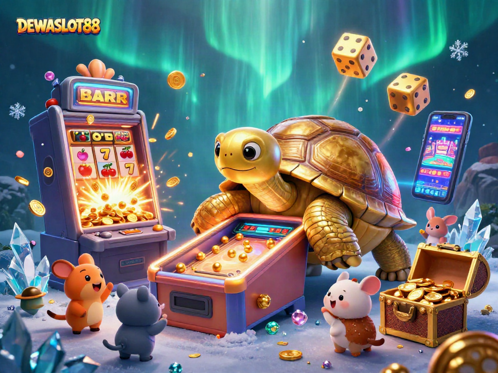 Experience the thrill of DEWASLOT88 with a whimsical jackpot scene featuring vibrant elements and characters.