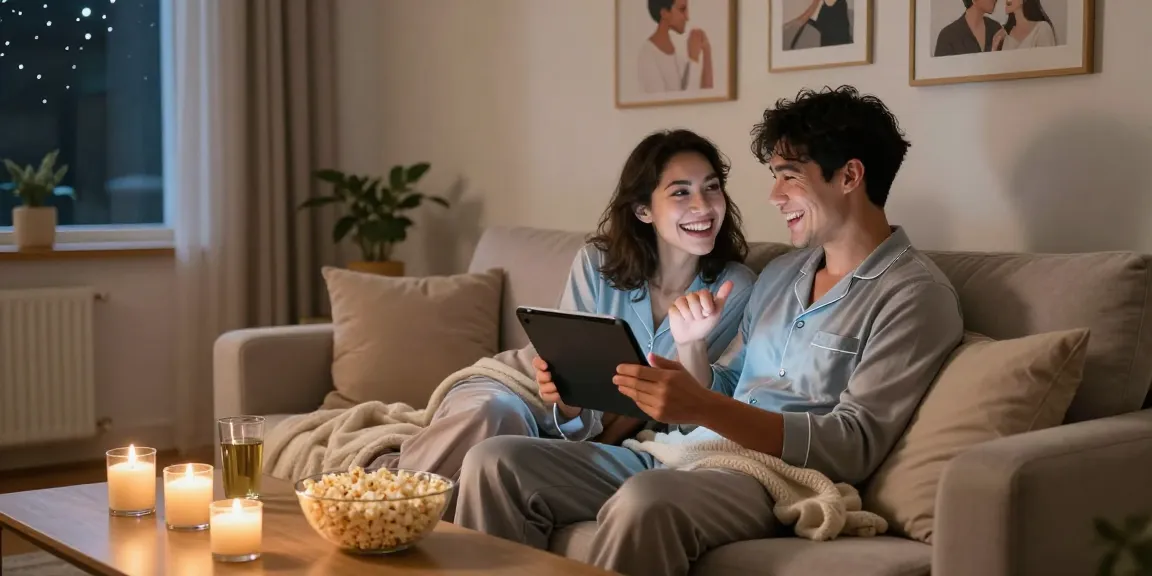 Couple enjoying ai porn chat on a tablet in cozy home setting