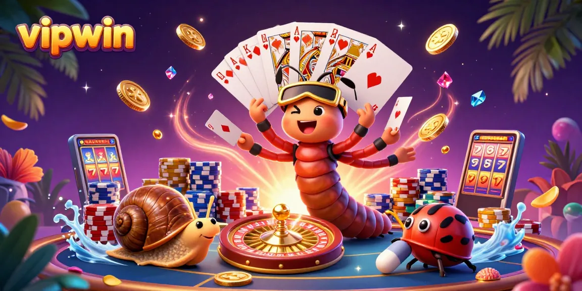 Experience the excitement of vipwin with a dynamic casino scene featuring animated characters and vibrant elements.