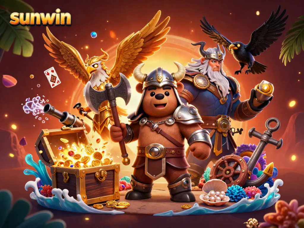 Engage in thrilling Sunwin gaming with dynamic Viking and Valkyrie characters.