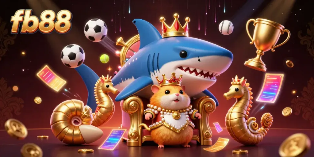 Experience the thrill of betting at fb88 with a golden hamster king and dynamic sports elements.