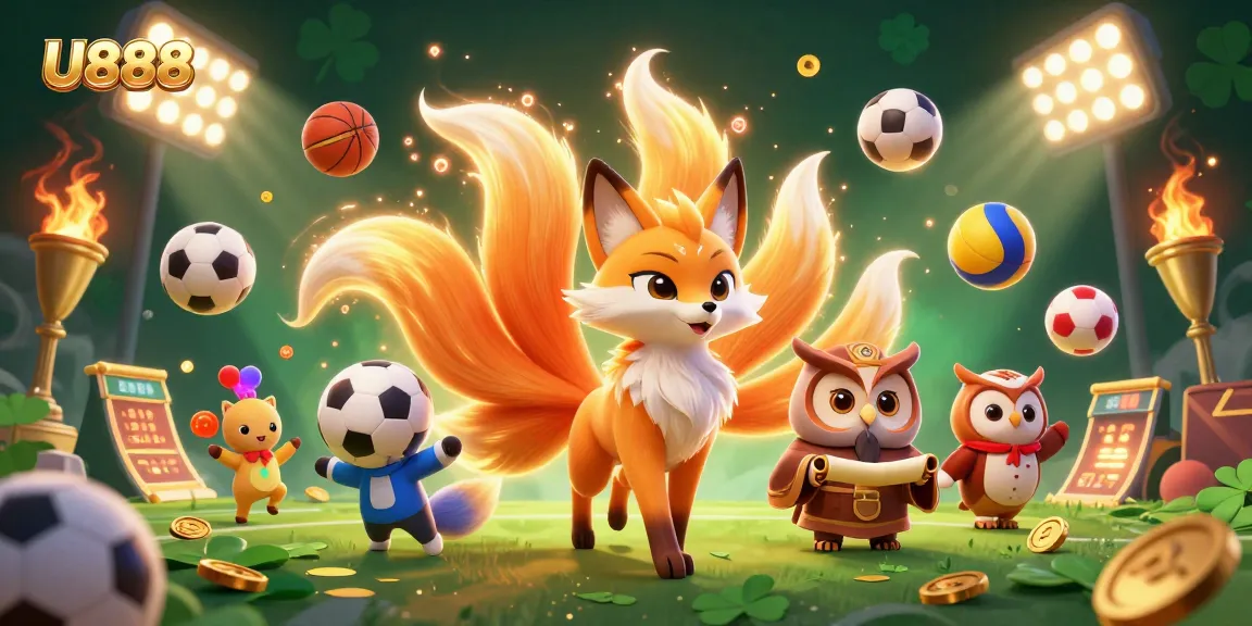Experience U888's thrilling sports betting with a vibrant, magical 3D illustration featuring a fox spirit.