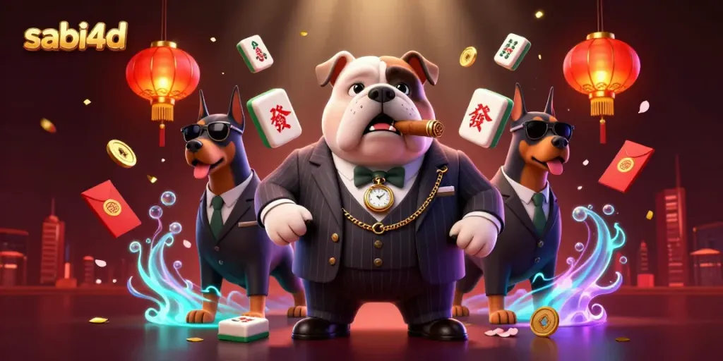 Experience the vibrant world of sabi4d gambling with this dynamic casino scene featuring a mafia bulldog and his Doberman bodyguards.