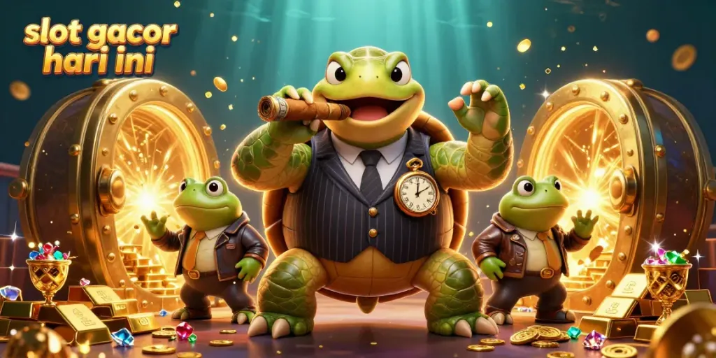Slot gacor hari ini: ilustrasi kasino dengan kura-kura snapping dan penegak bullfrog.