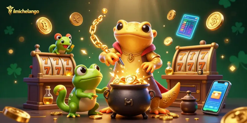 Engage with ilmichelangelo through vibrant casino games, featuring golden salamander alchemist and slot reels.