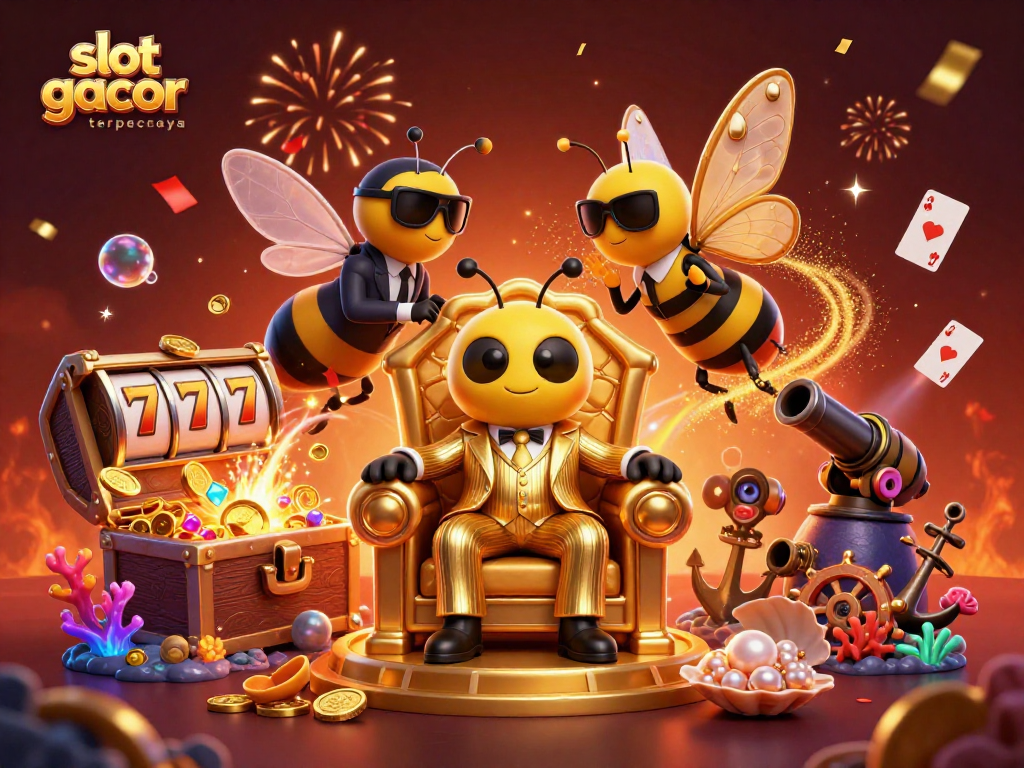 Experience excitement with slot gacor terpercaya creating vibrant wins amidst a golden-themed casino extravaganza.