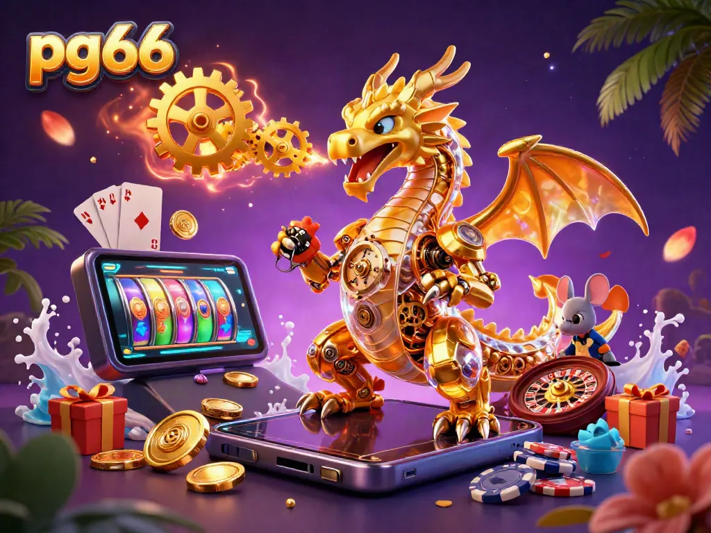Experience slot gaming excitement with pg66, featuring a golden dragon and vibrant game elements.