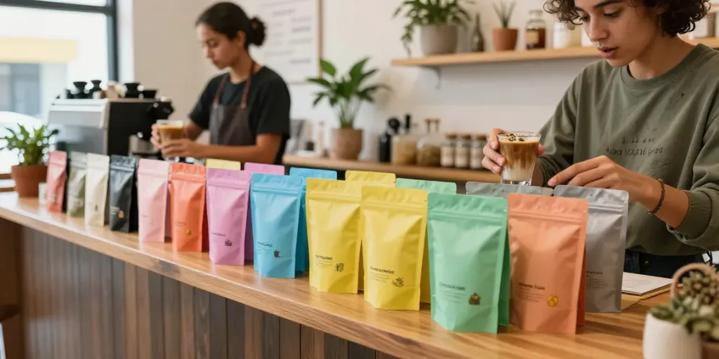 Colorful hash packages on display in a modern cannabis shop highlighting import hash options for consumers.