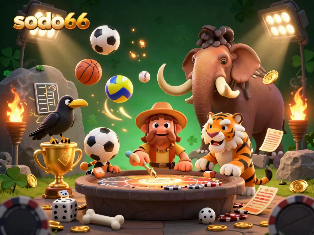 Engage with the vibrant world of sodo66 as a caveman and sabertooth tiger run a lively prehistoric casino.